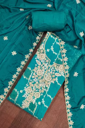  sea green woven handwork silk dress material