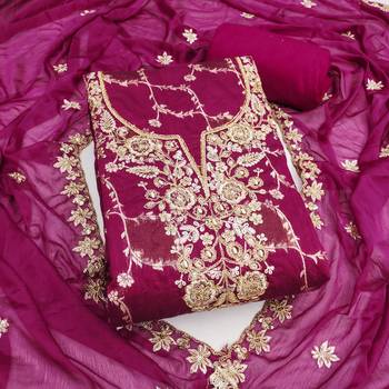  magenta woven handwork silk dress material 1