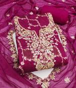 Women's magenta woven handwork silk dress material