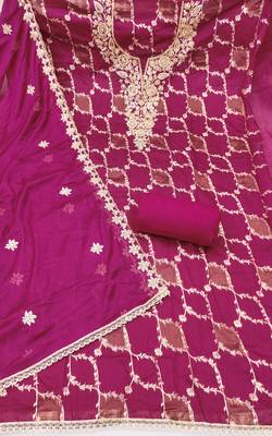  magenta woven handwork silk dress material 2