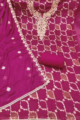  magenta woven handwork silk dress material