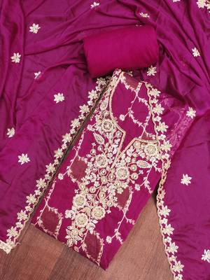  magenta woven handwork silk dress material 4
