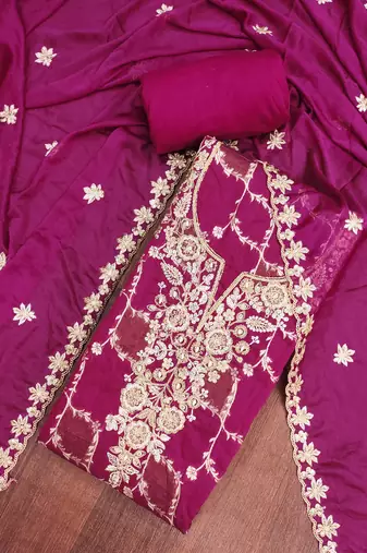  magenta woven handwork silk dress material