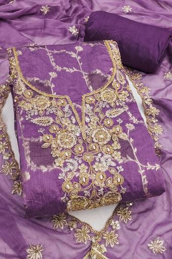 Women's purple woven handwork silk dress material