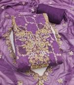 Women's purple woven handwork silk dress material