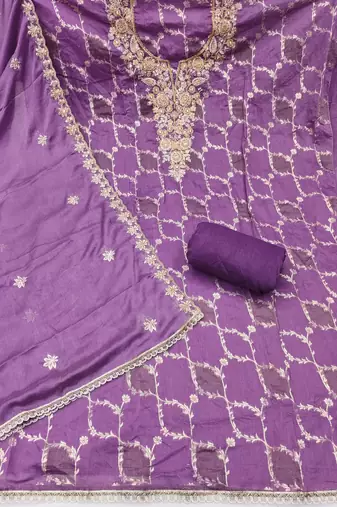  purple woven handwork silk dress material