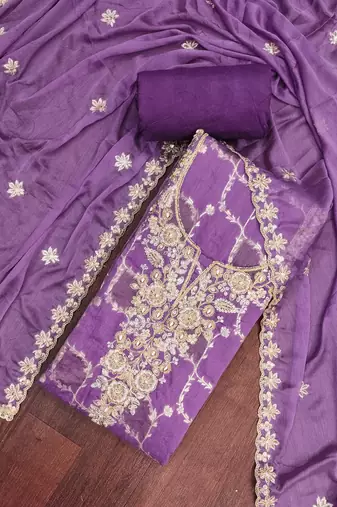  purple woven handwork silk dress material