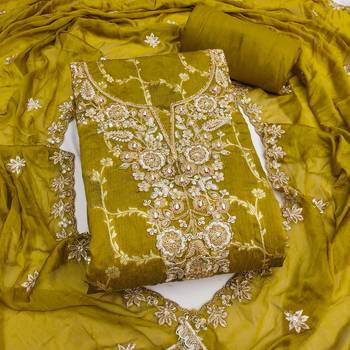  mehandi woven handwork silk dress material 1