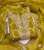 Women's mehandi woven handwork silk dress material