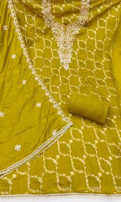  mehandi woven handwork silk dress material 2