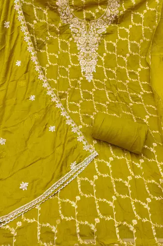  mehandi woven handwork silk dress material