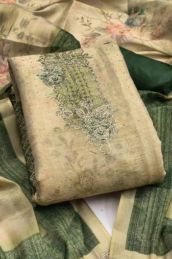 Women's multi embroidery cotton silk dress material