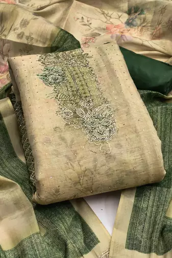 Women's multi embroidery cotton silk dress material