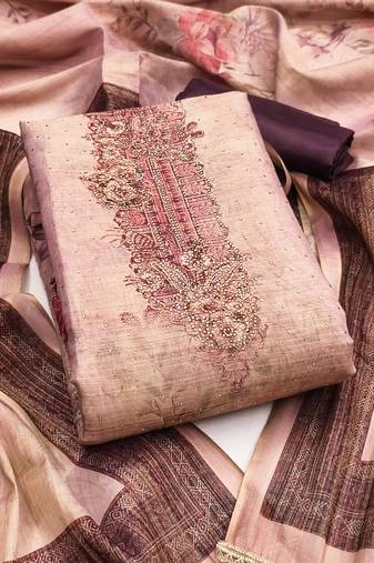 Women's multi embroidery cotton silk dress material