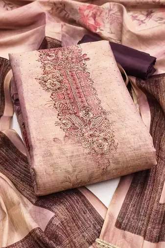 Women's multi embroidery cotton silk dress material