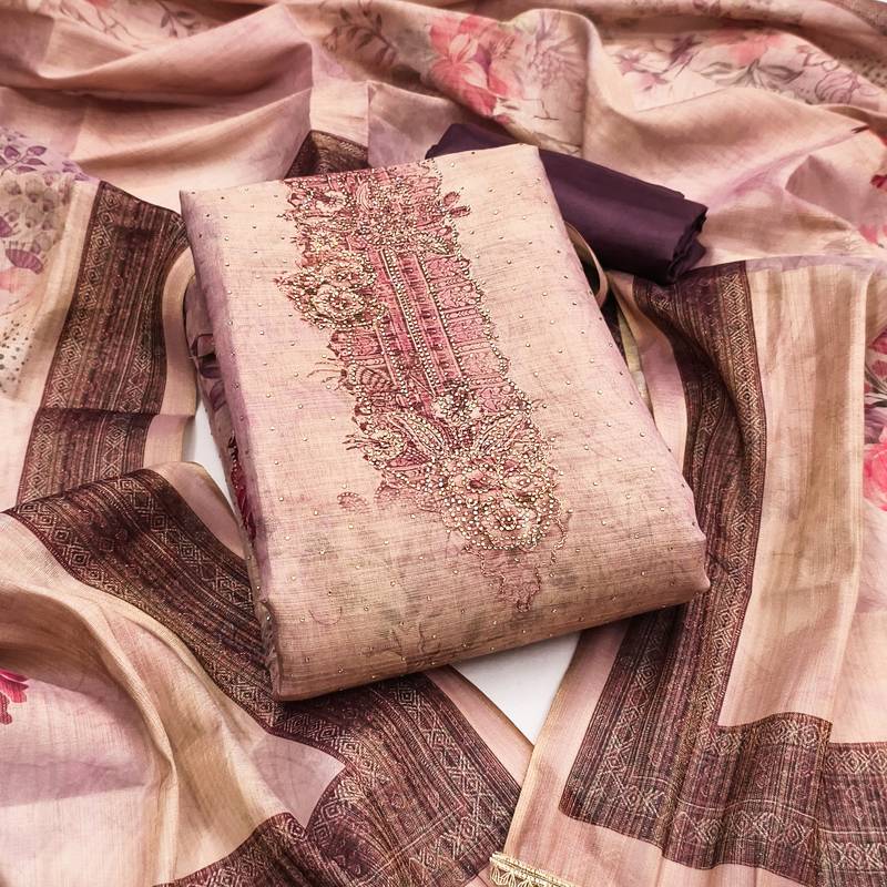 Women's multi embroidery cotton silk dress material