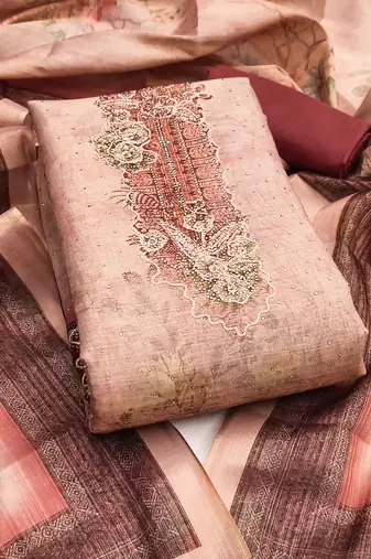 Women's multi embroidery cotton silk dress material