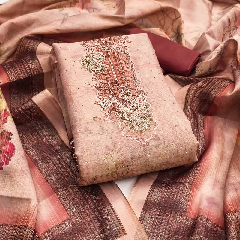 Women's multi embroidery cotton silk dress material