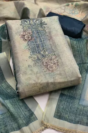 Women's multi embroidery cotton silk dress material