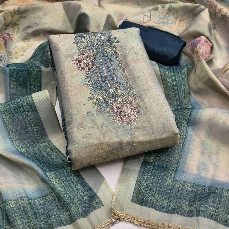 Women's multi embroidery cotton silk dress material