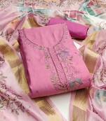 Women's pink hand work p v cotton silk dress material