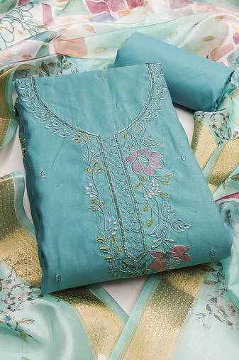  sky blue hand work cotton silk dress material