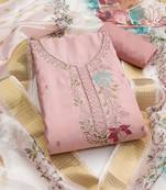 Women's baby pink hand work cotton silk dress material