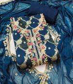 Women's blue woven cotton silk dress material