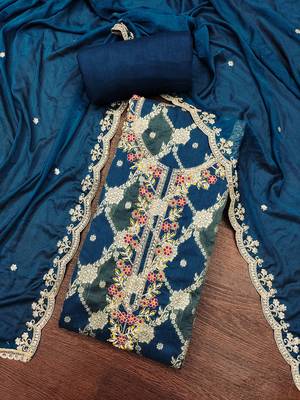  blue woven cotton silk dress material 4