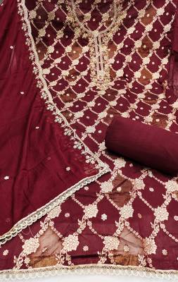  maroon woven cotton silk dress material 2