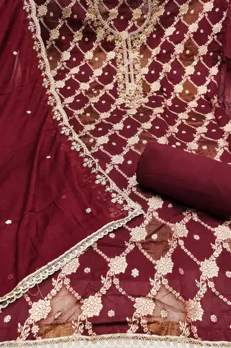 maroon woven cotton silk dress material