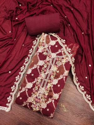  maroon woven cotton silk dress material 4