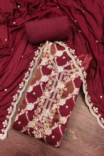  maroon woven cotton silk dress material