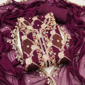  purple woven emblishment silk dress material 1