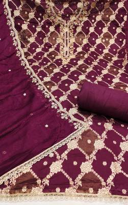  purple woven emblishment silk dress material 2