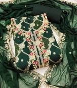 Women's green woven emblishment silk dress material