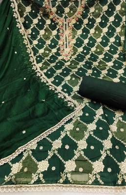  green woven emblishment silk dress material 2