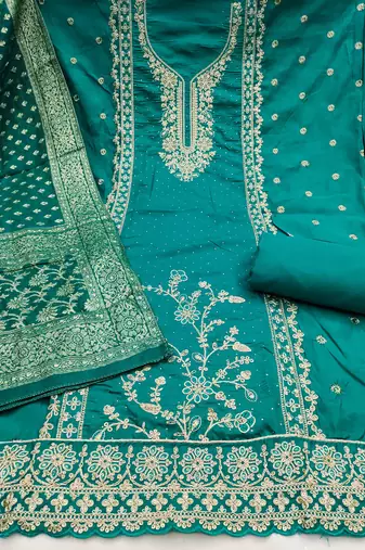 sea green embroidery cotton dress material