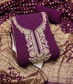 Women's purple embroidery cotton dress material