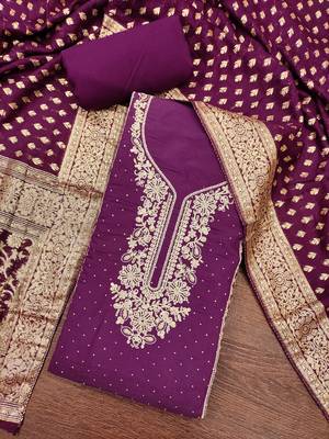  purple embroidery cotton dress material 4