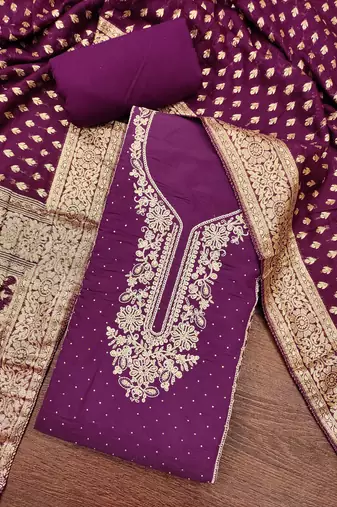  purple embroidery cotton dress material
