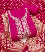 Women's pink embroidery cotton dress material