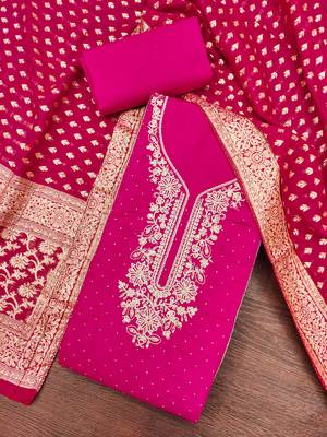  pink embroidery cotton dress material 4