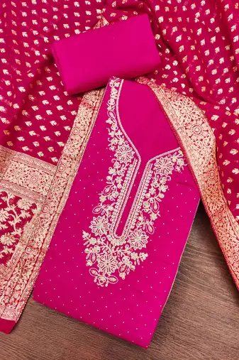  pink embroidery cotton dress material