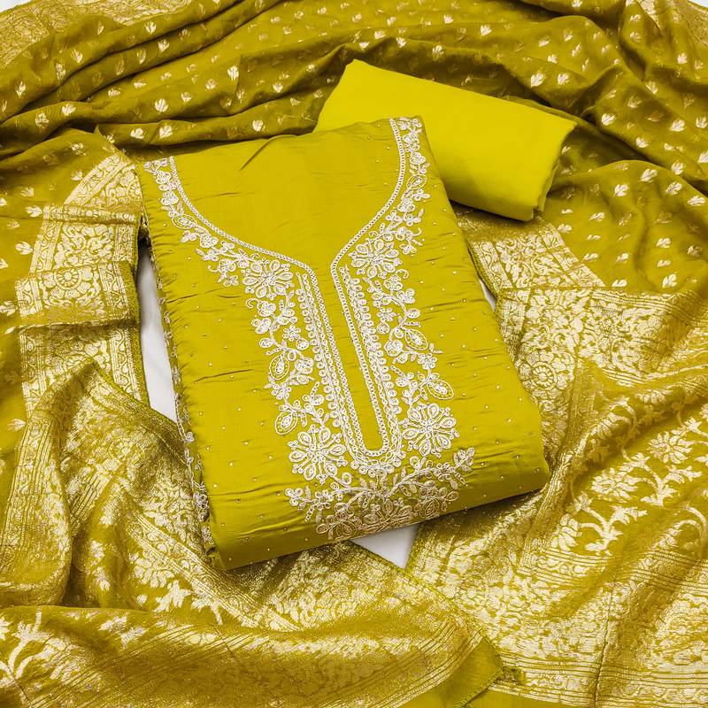 Women's light green embroidery cotton dress material