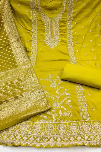  light green embroidery cotton dress material
