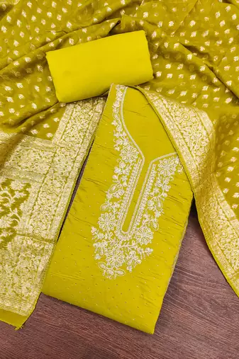  light green embroidery cotton dress material