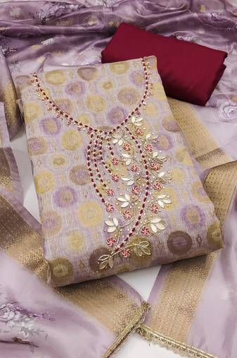 Women's levender woven handwork jacquard dress material