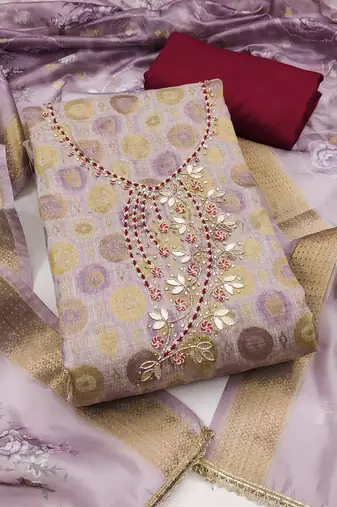 Women's levender woven handwork jacquard dress material