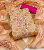 Women's beige woven handwork jacquard dress material